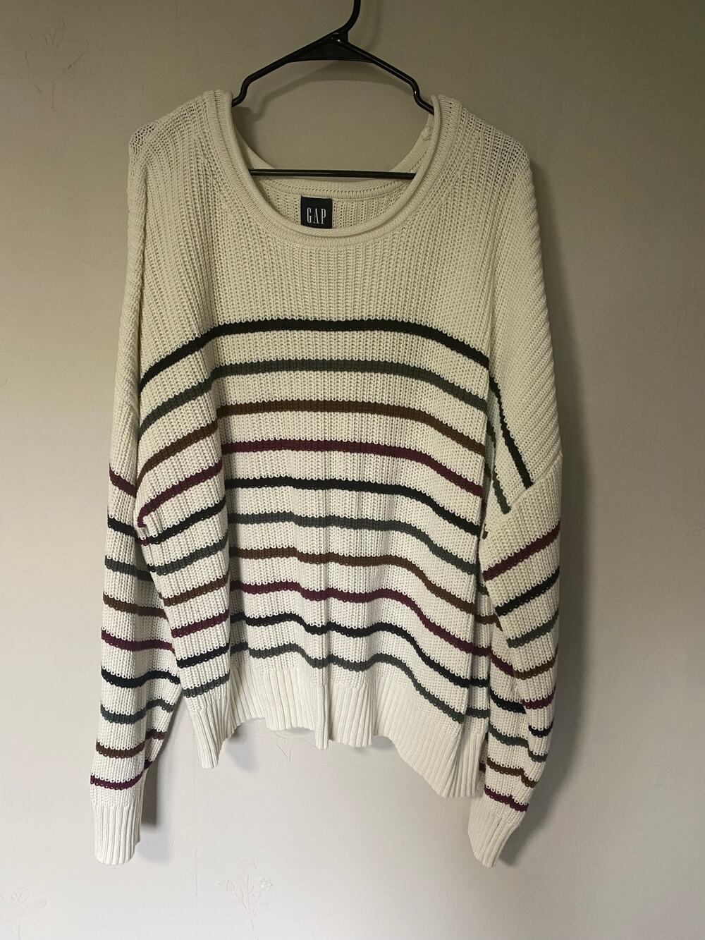 Gap Roll Neck Cream Earth Tone Stripes 100% Cotton Pullover Sweater XXL